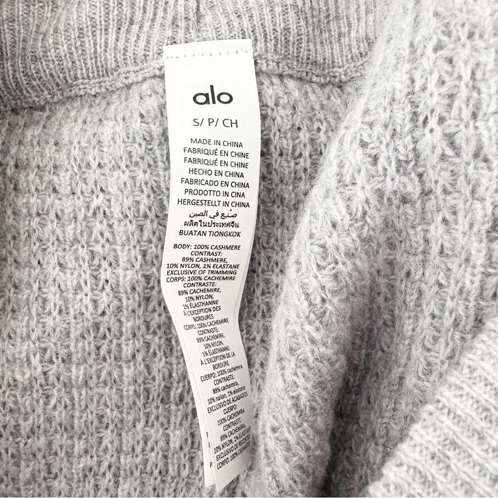 Alo Cashmere High Waist Plush Waffle Knit Pant Heather Grey Small NWT